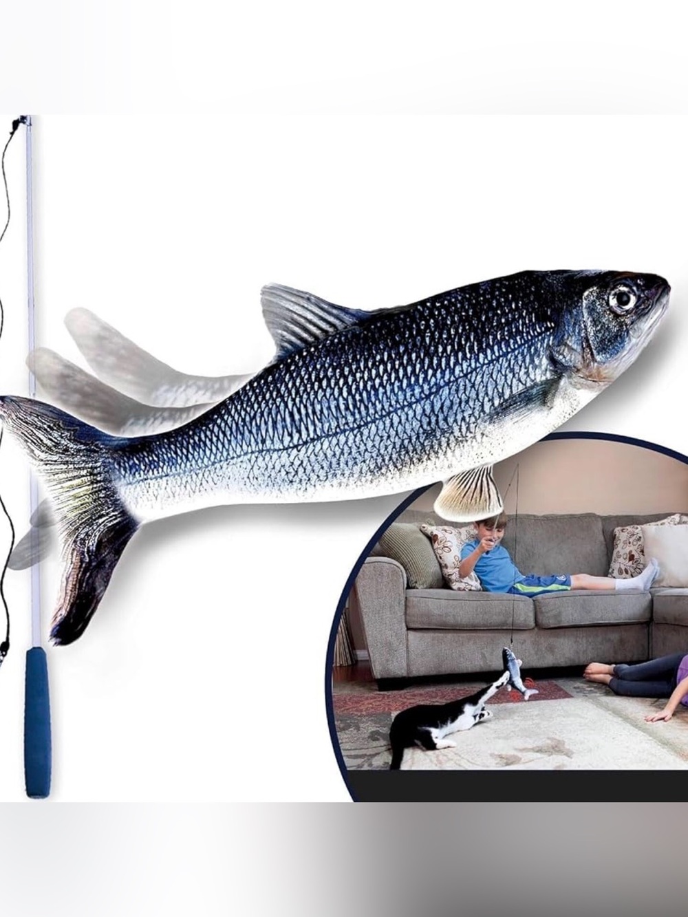 Flippity Fish Deluxe Motion Activated Interactive Cat Toy W/ Pole New